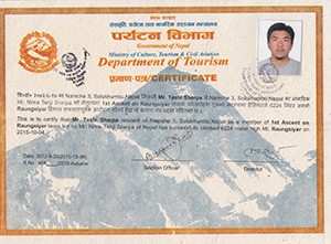 Certificate of Mt. Raungsiyar